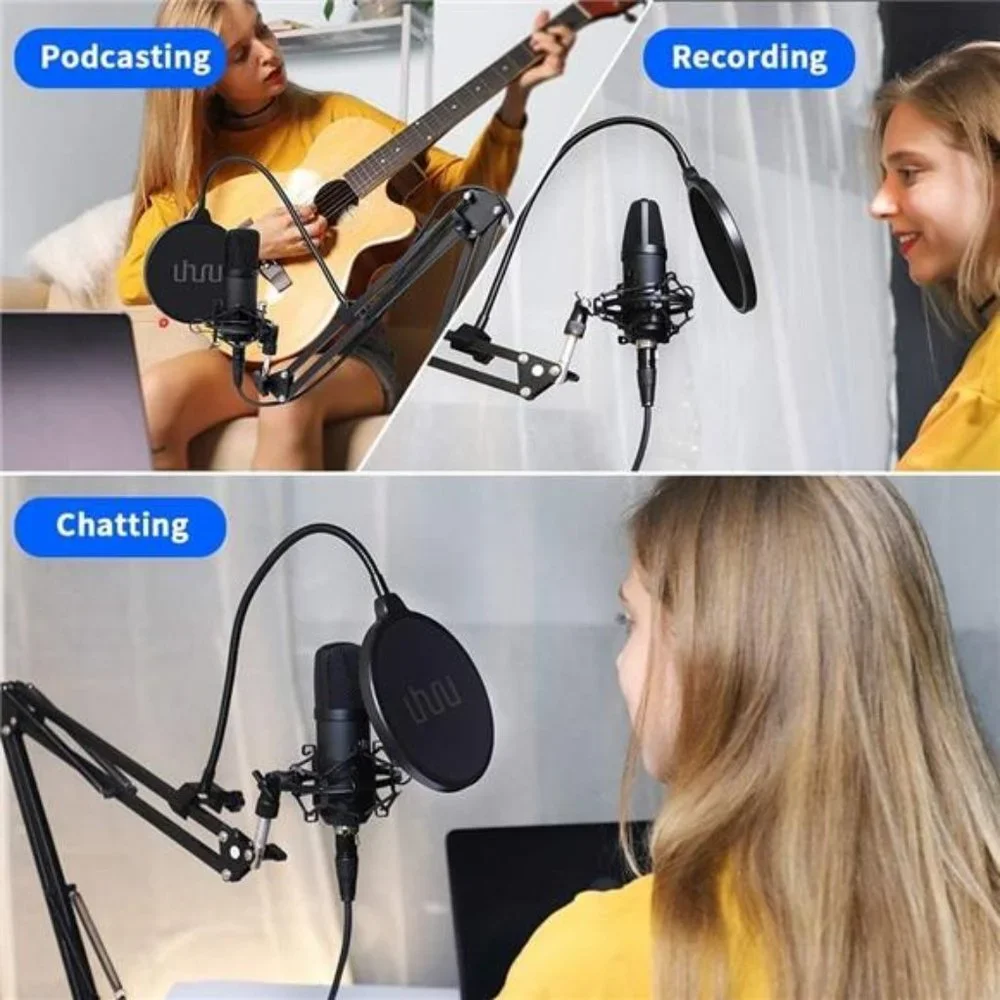 XLR Condenser Microphone,Professional Studio Cardioid MicrophoneKit with BoomArm